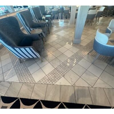 2″ x 2″ Small Grey Tile in the large area in front of bar