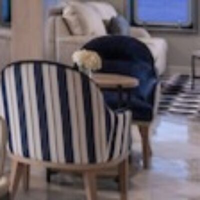 Lounge Chair with Blue and White Stripes