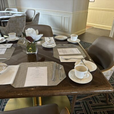 42 x 42″ 4-Top Square Dining Table with a Brass Base